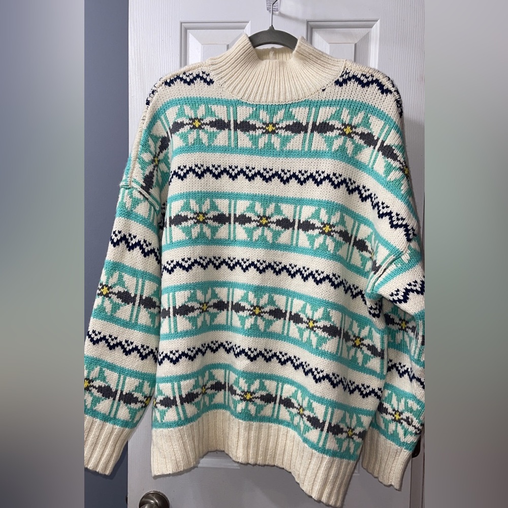 NWOT American Eagle AE Size L Oversized Fairisle Chunky Mock Neck Sweater - Picture 3 of 7